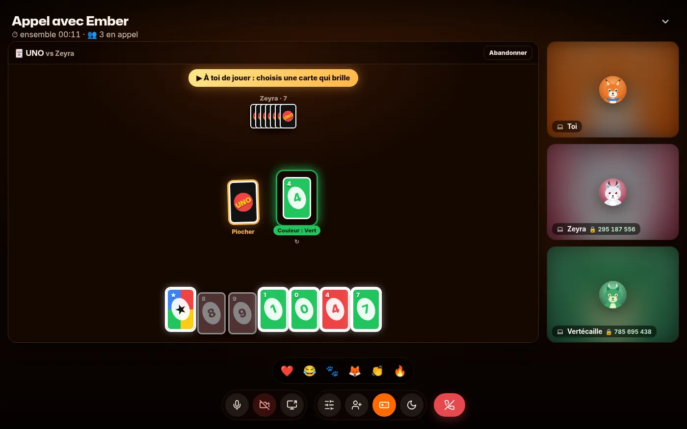 Un appel entre furries avec une partie d'UNO