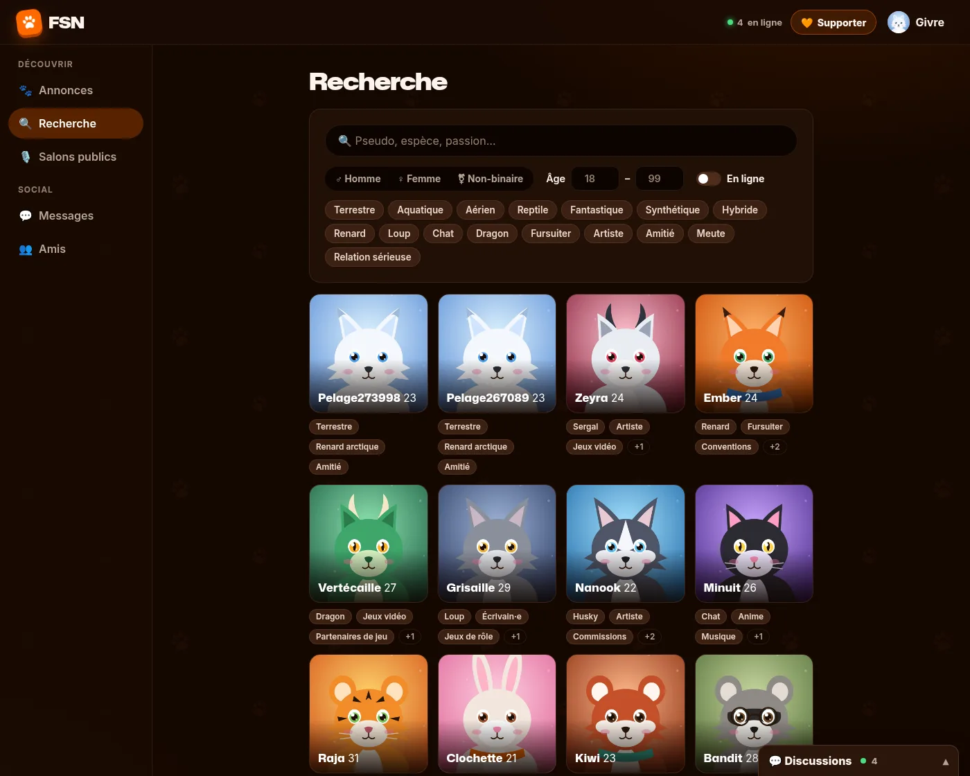 Die Suche nach Furry-Profilen nach Spezies und Tags